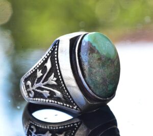 Gerçek Doğal Arizona Turkuaz Taş Yüzük, El Yapımı 925 Ayar Gümüş Erkek Yüzüğü - Görsel 4