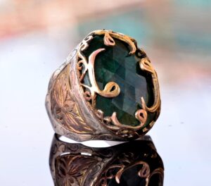 925 Ayar Gümüş Erkek Yüzük - Etnik Tasarım - Gerçek Zümrüt Doğal Taş Yüzük - Görsel 3