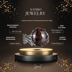 Gerçek Doğal Taş Yüzük - El Yapımı 925 Ayar Gümüş Takı (Kahverengi Safir) - Görsel 2