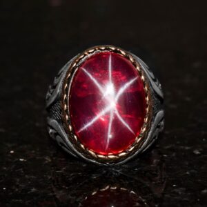 Gerçek Doğal Yıldız Yakutu Taşlı Yüzük, Vintage Yüzük, 925 Ayar Gümüş Yüzük - Görsel 6