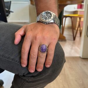 Gerçek Doğal Taş El Yapımı Yüzük - 925 Ayar Gümüş El Yapımı Yüzük - Şık Yüzük (Ametist) - Görsel 3