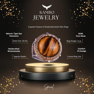 Gerçek Doğal Taş El Yapımı Yüzük - 925 Ayar Gümüş Yüzük (Kaplan Gözü) - Görsel 2