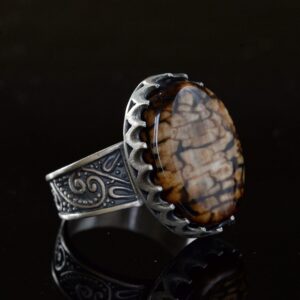 Gerçek Doğal Jasper Taş Yüzük, Büyük Yüzük, El Yapımı Erkek Yüzüğü, 925 Ayar Gümüş Yüzük - Görsel 4
