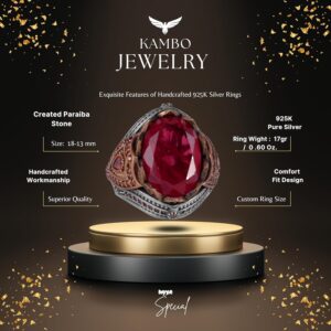 925 Ayar Gümüş Yüzük - Yapay Taş Yüzük - El Yapımı Şık Yüzük (Yapay Paraiba) - Görsel 2