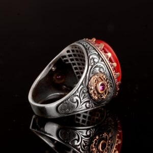 Gerçek Doğal Koral Taş Yüzük, 925 Ayar Gümüş Yüzük, Oval Kırmızı Koral Yüzük - Görsel 7