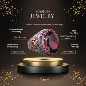 Gerçek Garnet Taşlı Kral Yüzüğü, Sterlin Gümüş Erkek Yüzüğü - Görsel 2
