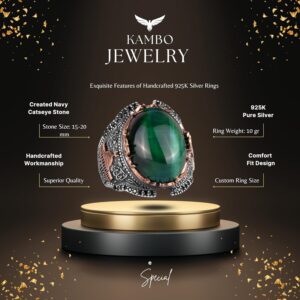 Koyu Yeşil Göztaşı Oluşturulmuş Taş Yüzük, 925 Ayar Gümüş Oluşturulmuş Taş Yüzükler - Çeşitli Koleksiyon - Görsel 2