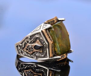 Gerçek Kan Taşı Taş Yüzük, Sterlin Gümüş Yüzük, Özel Tasarım Yüzük - Görsel 4