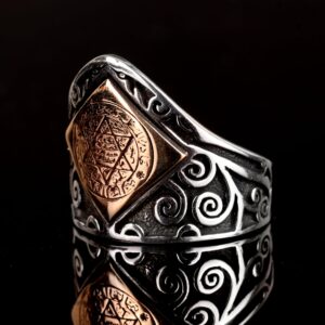 Okçu 925 Ayar Sterlin Gümüş Erkek Yüzük - Davud Yıldızı ve Kral Süleyman Tasarımı - Görsel 4