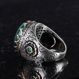 Gerçek Doğal Taş Yüzük - 925 Ayar Gümüş El Yapımı Yüzük (Malakit) - Görsel 6