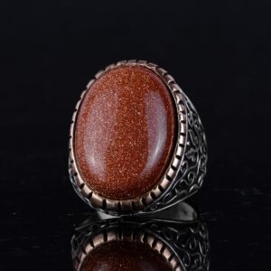 Yapay Taş Yüzük, 925 Ayar Gümüş Erkek Yüzüğü, Büyük Yüzük (Kahverengi Güneş Taşı Yapay Taş) - Görsel 5