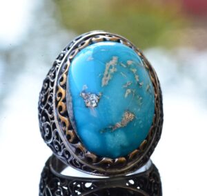 Gerçek Doğal Arizona Turkuaz Taş Yüzük, 925 Ayar Gümüş Erkek Yüzüğü - Görsel 5