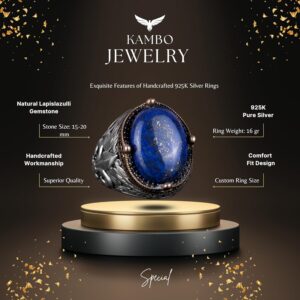925K Gümüş El Yapımı Erkek Yüzüğü - Çeşitli Doğal Taşlarla Mevcuttur (Lapis Lazuli) - Görsel 7