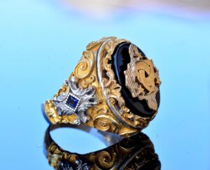 El Yapımı Oniks Yüzük - 925 Ayar Katı Gümüş Erkek Yüzük (Arma) - Görsel 4