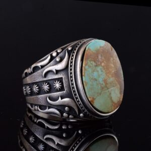 925 Ayar Gümüş Erkek Yüzük Doğal Arizona Turkuaz Taşı - Vintage Tasarım El Yapımı Takı - Görsel 4