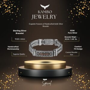 925 Ayar Gümüş Erkek Bilezik El Yapımı Detaylı Tasarım - Görsel 2