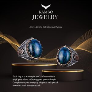 Gümüş Doğal Azurit Taş Yüzük, 925 Ayar Sert Gümüş Erkek Yüzüğü, İçgörü ve Netlik Tasarımı - Görsel 7