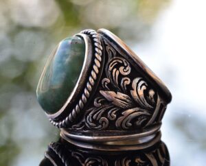 Zarif Taş Koleksiyonu için Erkekler: 925 Ayar Gümüş Yüzükler - Doğal Taş Seçimi (Krisopras) - Görsel 4