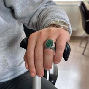 Doğal Taş Yüzük Erkekler İçin, 925 Ayar Gümüş Yüzük, (Zümrüt) - Görsel 3