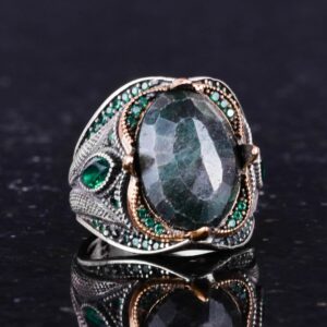 Doğal Zümrüt Taşlı Yüzük - 925 Ayar Gümüş Yüzük - El Yapımı Takı - Görsel 6