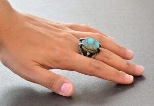 Doğal Arizona Turkuaz Taşlı 925 Ayar Gümüş Pençe Erkek Yüzük - Güç ve Denge Artırıcı - Görsel 6