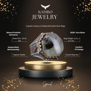 Gerçek Doğal Taş Yüzük - Sekizgen Tasarım - El Yapımı 925 Ayar Gümüş Takı (Prehnite) - Görsel 2