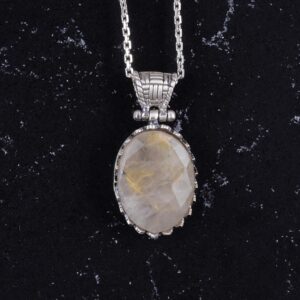 Gerçek Doğal Taş Kolye - 925 Ayar Gümüş Kolye (Rutil Kuvars) - Görsel 4