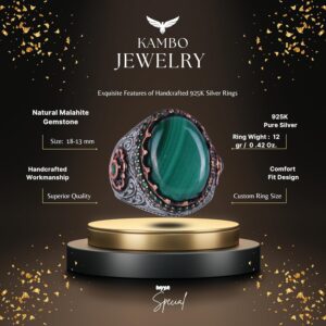 Gerçek Doğal Taş Yüzük - 925 Ayar Gümüş El Yapımı Yüzük (Malakit) - Görsel 2