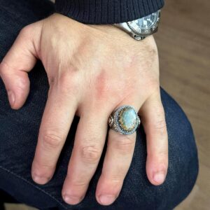 Erkekler için El Yapımı Doğal Arizona Turkuaz Taşı Yüzük, 925 Ayar Gümüş Yüzük, Sultan Yüzüğü (Model-9) - Görsel 3