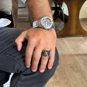 925 Ayar Gümüş Yüzük - Erkekler İçin Oluşturulmuş Taş Yüzük - El Yapımı Yüzük (Oluşturulmuş mistik topaz) - Görsel 3