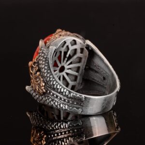 Gerçek Doğal Mercan Taşı Yüzük, Pençe Yüzük El Yapımı Yüzük, 925K Gümüş Yüzük Erkekler İçin - Görsel 7