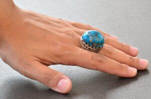 Doğal Arizona Turkuaz Taş Yüzük, 925 Ayar Gümüş Büyük Erkek Yüzük (Model-1) - Görsel 6