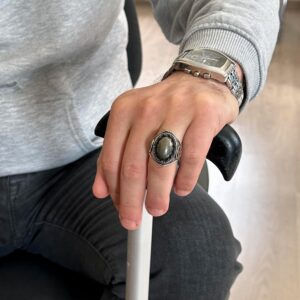 925K Katı Gümüş Erkek Yüzüğü ile Doğal Taşlar - El Yapımı Şıklık (Pirit Taşı) - Görsel 3