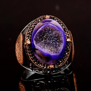 Gerçek Doğal Drusy Kuvars Kristal Taş Yüzük, Davud Yıldızı Yüzüğü, 925 Ayar Gümüş Yüzük Erkekler İçin - Görsel 6