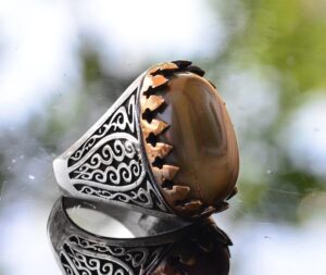 Yeşil Doğal Jasper Taşlı Yüzük Erkekler için, Gümüş Yeşil Jasper Yüzük, 925 Ayar Gümüş Erkek Yüzüğü, Büyük Yüzük - Görsel 5