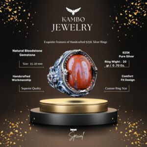 Gerçek Doğal Kan Taşlı Yüzük, Erkekler İçin Minimalist Yüzük, 925 Ayar Gümüş Yüzük - Görsel 2