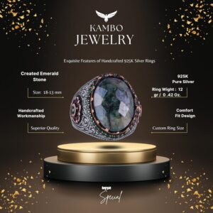 925 Ayar Gümüş El Yapımı Yüzük - Yapay Zümrüt - Görsel 2