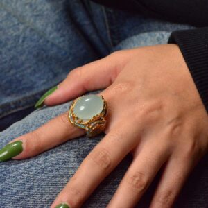 Gerçek Doğal Akuamarin Altın Kaplama Yüzük - 925 Ayar Gümüş El Yapımı Erkek Takısı - Görsel 5