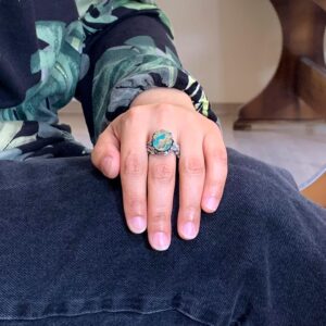 Gerçek Doğal Arizona Turkuaz Taş Yüzük, 925 Ayar Gümüş Yüzük, Minimalist El Yapımı Yüzük - Görsel 3