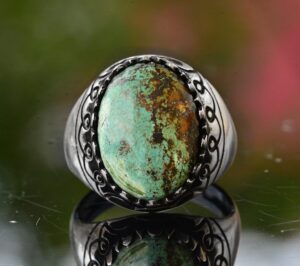 Gerçek Arizona Yeşil Turkuaz Taşı Yüzük, 925 Ayar Gümüş Yüzük Erkekler İçin - Görsel 4