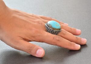 Gerçek Doğal Arizona Turkuaz Taşlı Yüzük, 925 Ayar Gümüş Erkek Yüzük - Görsel 6
