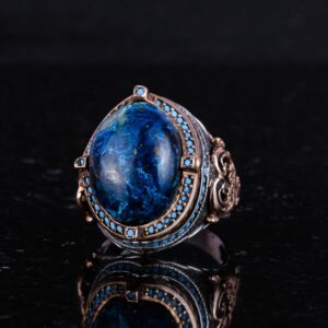 925 Ayar Gümüş Yüzük, Doğal Azurit Taşı ile, El Yapımı Erkek Yüzüğü, Vintage Tasarım - Görsel 6
