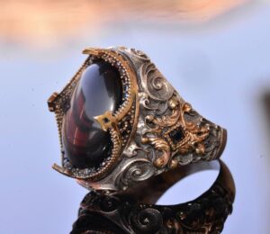 El Yapımı Sentetik Taş Yüzük - 925 Ayar Gümüş Erkek Takısı (Siyah Kedi Gözü) - Görsel 3