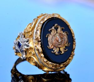 El Yapımı Onyx Yüzük - 925 Ayar Sterlin Gümüş Erkek Altın Kaplama Yüzük (Aslan) - Görsel 3