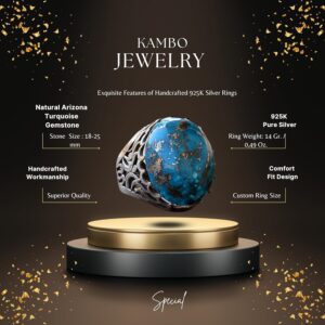 Doğal Arizona Turkuaz Taş Yüzük, 925 Ayar Gümüş Büyük Erkek Yüzük (Model-1) - Görsel 2