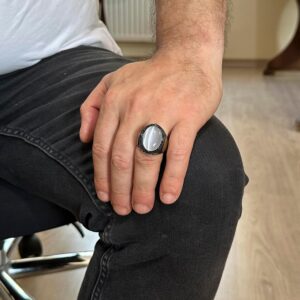 Davud Yıldızı Yüzüğü, Oluşturulmuş Taş Yüzük, 925 Ayar Gümüş Süleyman Yüzüğü (Beyaz Kedi Gözü Oluşturulmuş Taş) - Görsel 3