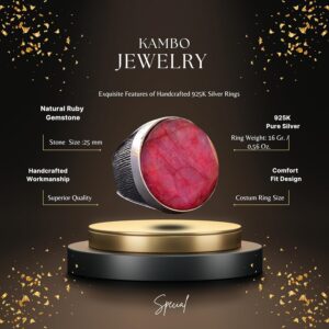 Gerçek Yakut Yüzük, Ham Taş, Sterlin Gümüş Yüzük, Sterlin Gümüş Erkek Yüzüğü - Görsel 2