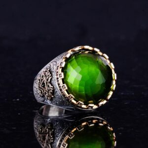 925 Ayar Gümüş Yüzük - Kral Yüzüğü - Yapay Taş Yüzük - El Yapımı Erkek Yüzüğü (Yapay Peridot) - Görsel 5
