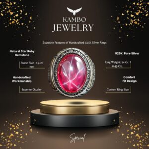 925 Ayar Gümüş Erkek Yüzük, Gerçek Doğal Taş Yüzük, İslami Yüzük (Yıldız Yakutu) - Görsel 2