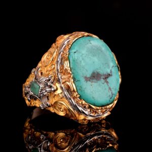 Gerçek Arizona Turkuaz Taşı Yüzük, 925 Ayar Gümüş Yüzük Erkekler İçin - Görsel 3